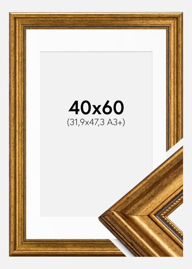 Ram med passepartou Fotolijst Rokoko Goud 40x60 cm - Passe-partout Wit 32,9x48,3 cm (A3+)