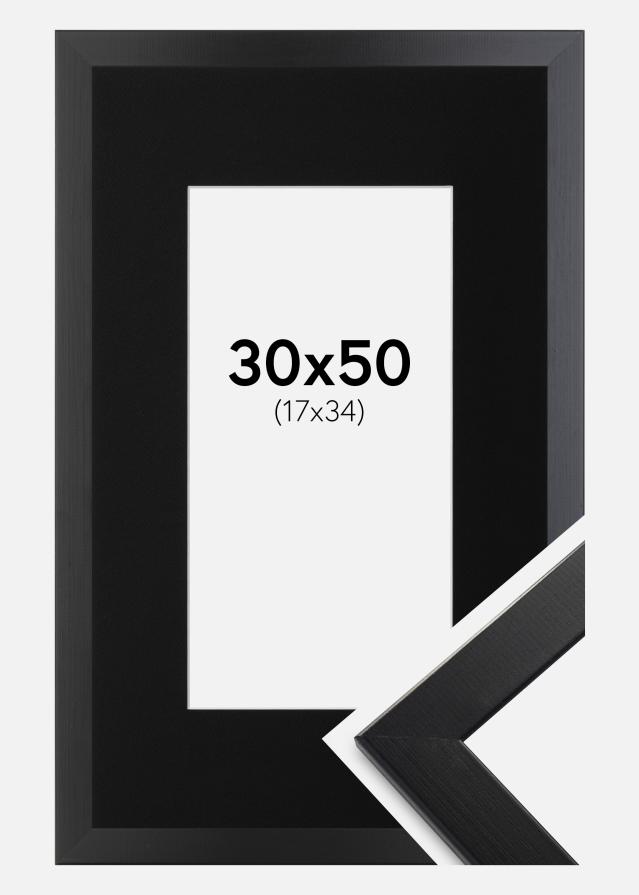 Ram med passepartou Fotolijst Trendline Zwart 30x50 cm - Passe-partout Zwart 18x35 cm