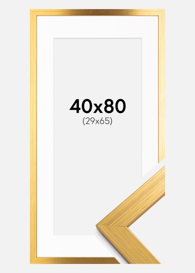 Ram med passepartou Fotolijst Gold Wood 40x80 cm - Passe-partout Wit 30x66 cm