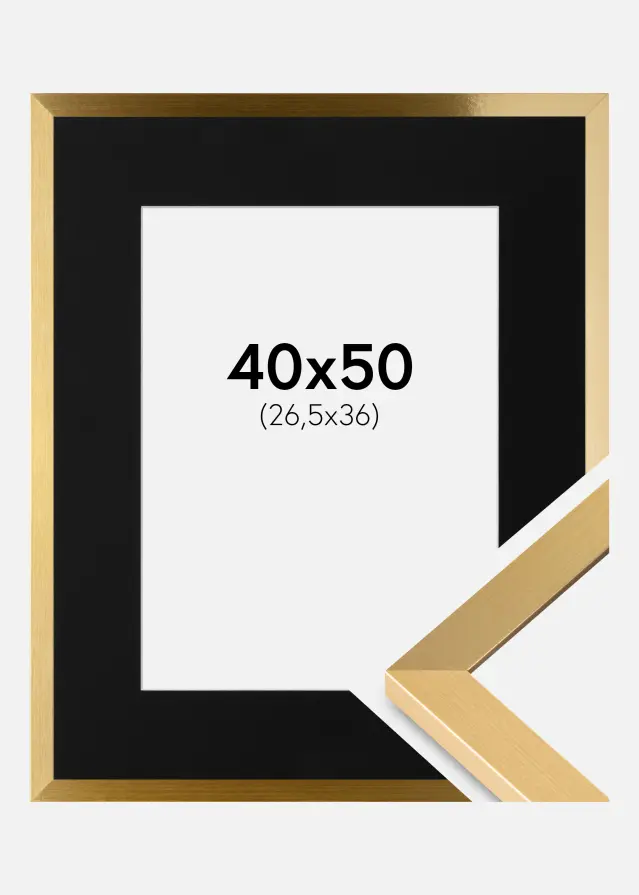 Ram med passepartou Fotolijst Selection Goud 40x50 cm - Passe-partout Zwart 27,5x37 cm
