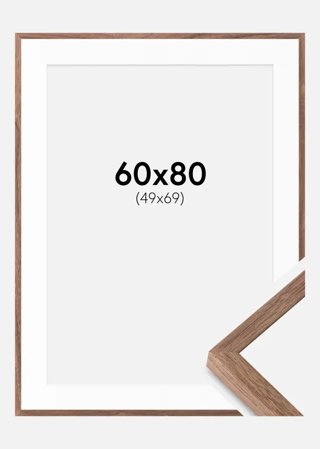 Ram med passepartou Fotolijst Soul Walnut Veneer 60x80 cm - Passe-partout Wit 50x70 cm