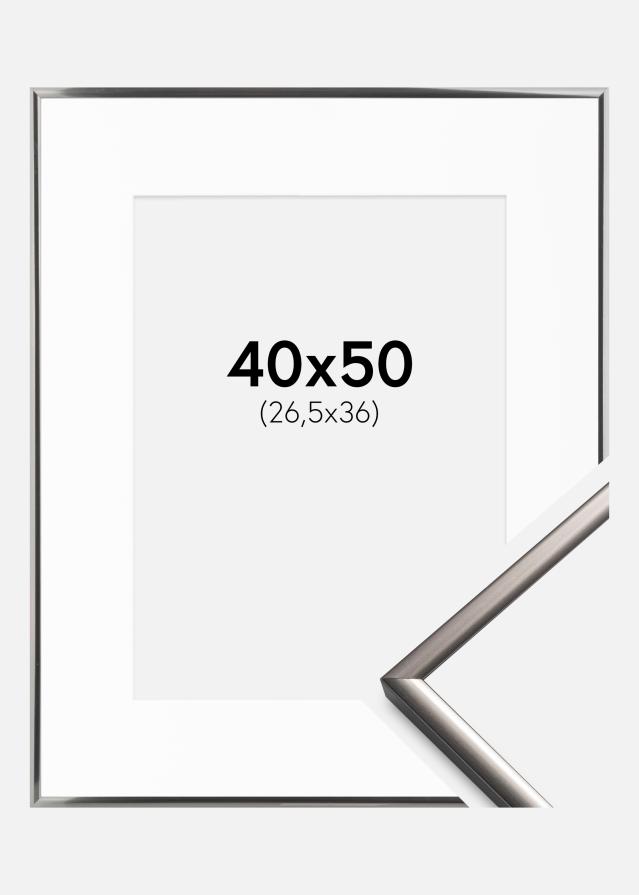 Ram med passepartou Fotolijst New Lifestyle Staal 40x50 cm - Passe-partout Wit 27,5x37 cm