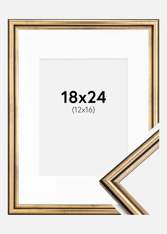Ram med passepartou Fotolijst Horndal Goud 18x24 cm - Passe-partout Wit 13x17 cm