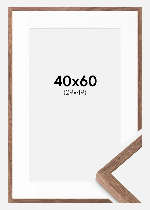 Ram med passepartou Fotolijst Soul Walnut Veneer 40x60 cm - Passe-partout Wit 30x50 cm