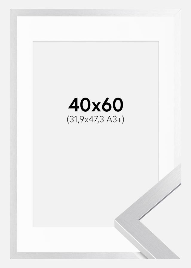 Ram med passepartou Fotolijst Selection Zilver 40x60 cm - Passe-partout Wit 32,9x48,3 cm (A3+)