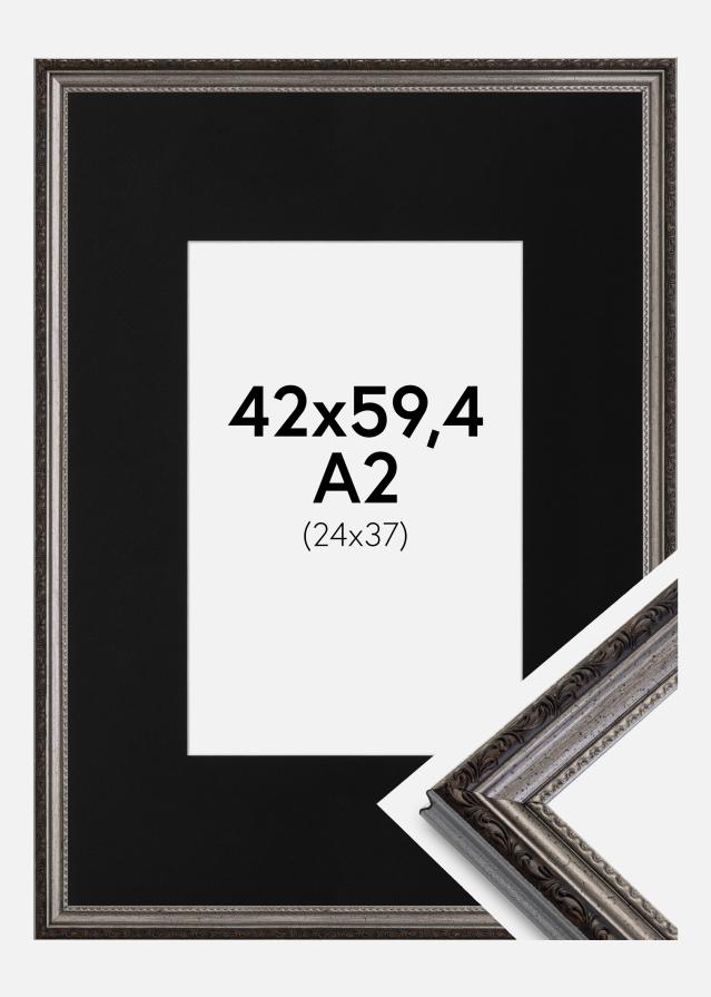 Ram med passepartou Fotolijst Abisko Zilver 42x59,4 cm (A2) - Passe-partout Zwart 25x38 cm