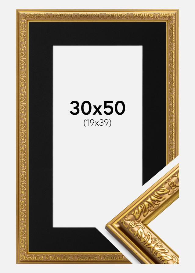 Ram med passepartou Fotolijst Nostalgia Goud 30x50 cm - Passe-partout Zwart 20x40 cm