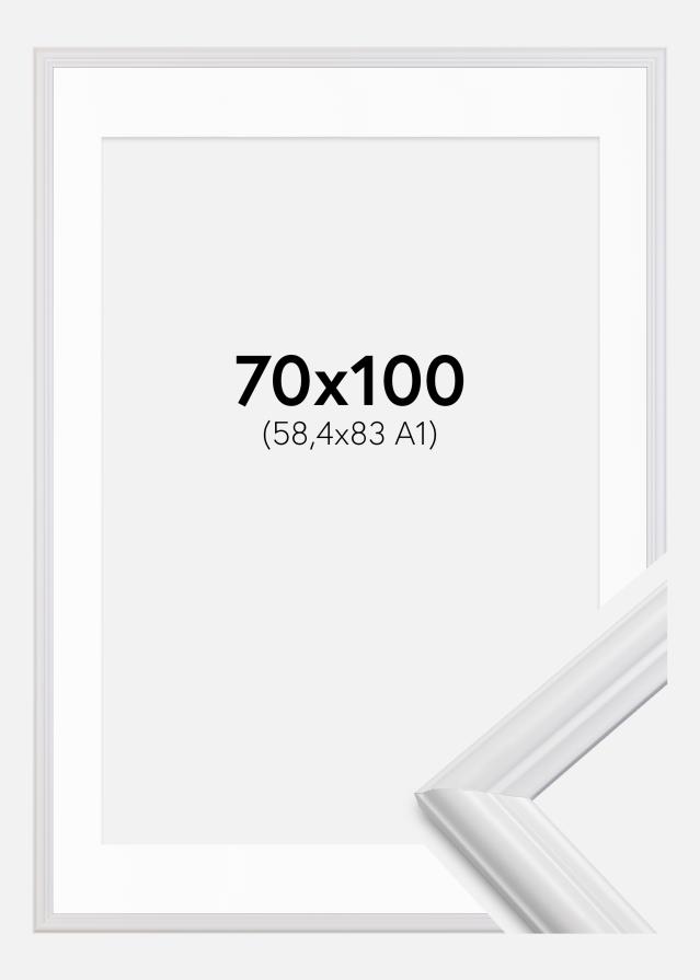 Ram med passepartou Fotolijst Siljan Wit 70x100 cm - Passe-partout Wit 59,4x84 cm (A1)
