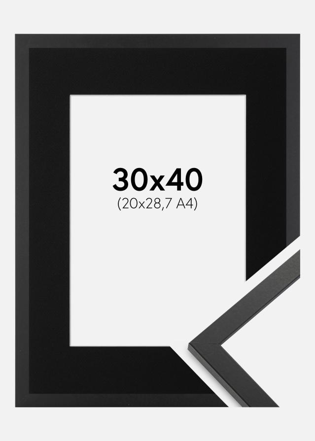 Ram med passepartou Fotolijst Trendy Zwart 30x40 cm - Passe-partout Zwart 21x29,7 cm (A4)