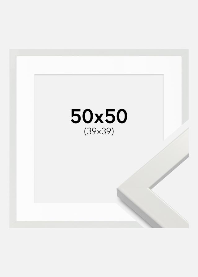 Ram med passepartou Fotolijst White Wood Glossy 50x50 cm - Passe-partout Wit 40x40 cm