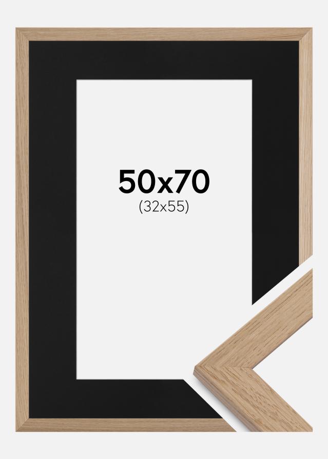 Ram med passepartou Fotolijst Trendline Eiken 50x70 cm - Passe-partout Zwart 33x56 cm