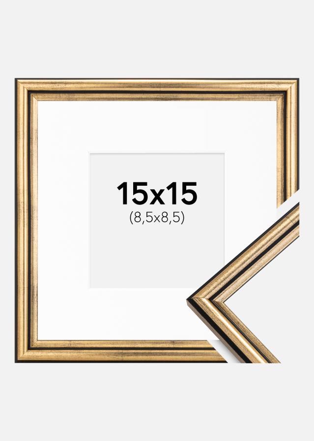 Ram med passepartou Fotolijst Horndal Goud 15x15 cm - Passe-partout Wit 9x9 cm