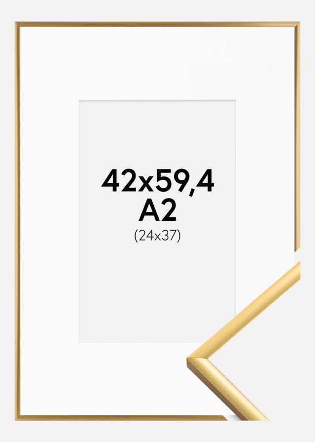 Ram med passepartou Fotolijst New Lifestyle Shiny Gold 42x59,4 cm (A2) - Passe-partout Wit 25x38 cm