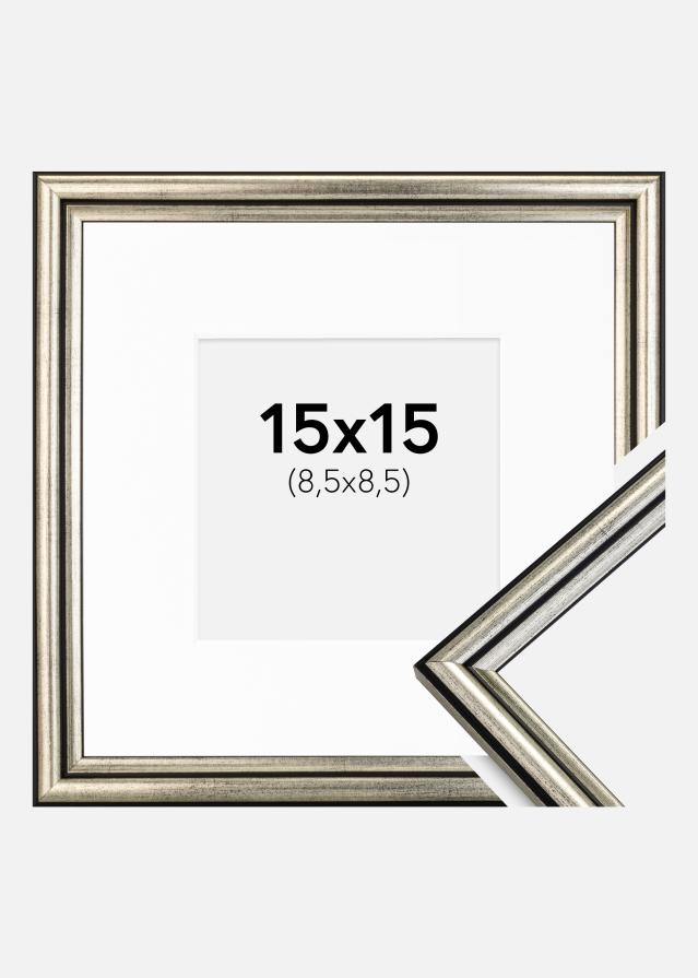 Ram med passepartou Fotolijst Horndal Zilver 15x15 cm - Passe-partout Wit 9x9 cm