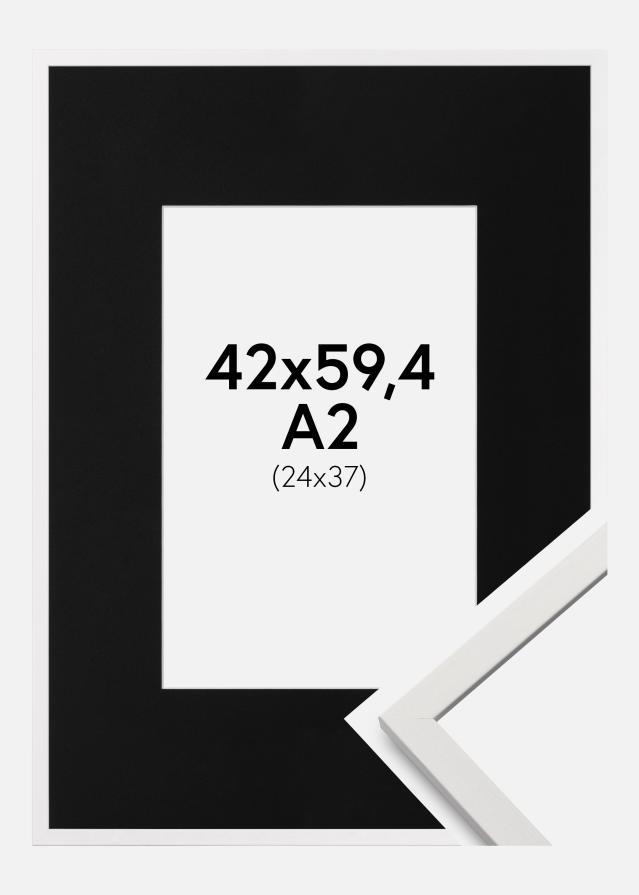 Ram med passepartou Fotolijst Edsbyn Wit 42x59,4 cm (A2) - Passe-partout Zwart 25x38 cm
