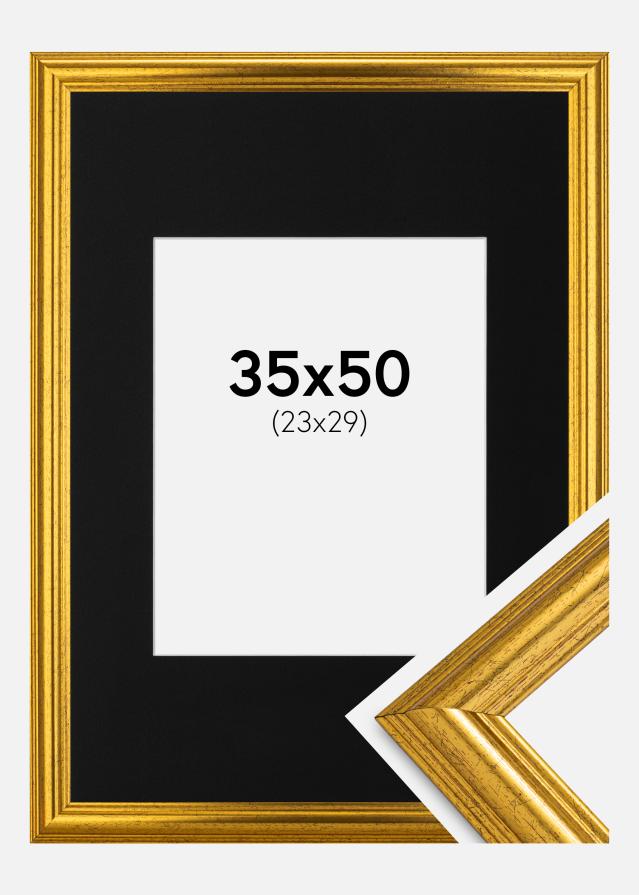 Ram med passepartou Fotolijst Västkusten Goud 35x50 cm - Passe-partout Zwart 24x30 cm