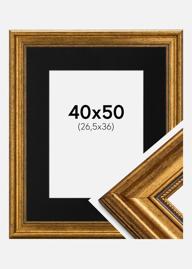 Ram med passepartou Fotolijst Rokoko Goud 40x50 cm - Passe-partout Zwart 27,5x37 cm