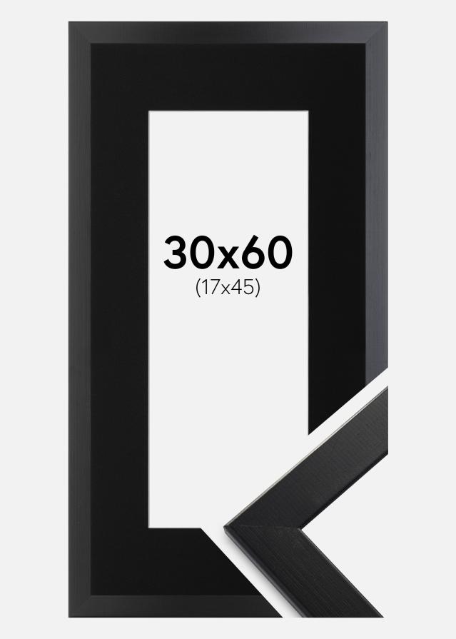 Ram med passepartou Fotolijst Trendline Zwart 30x60 cm - Passe-partout Zwart 18x46 cm