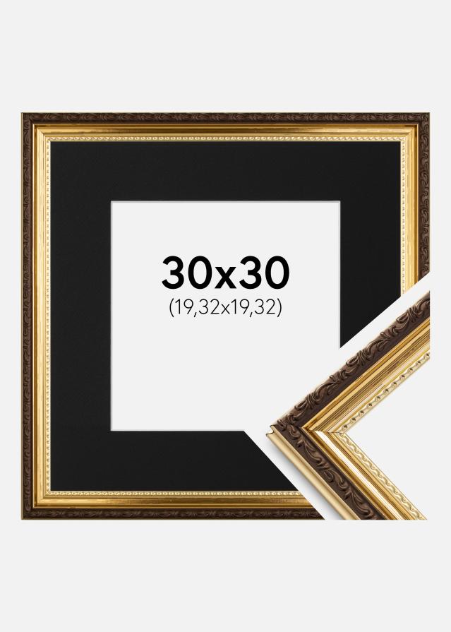 Ram med passepartou Fotolijst Abisko Goud 30x30 cm - Passe-partout Zwart 8x8 inches (20,32x20,32 cm)