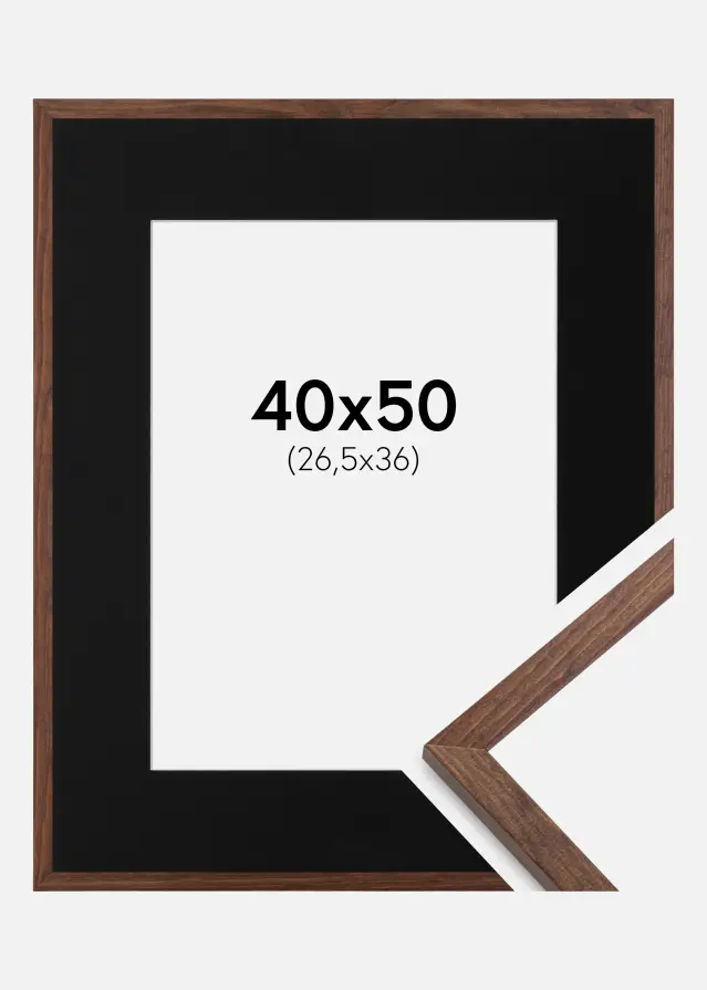 Ram med passepartou Fotolijst Galant Walnoot 40x50 cm - Passe-partout Zwart 27,5x37 cm