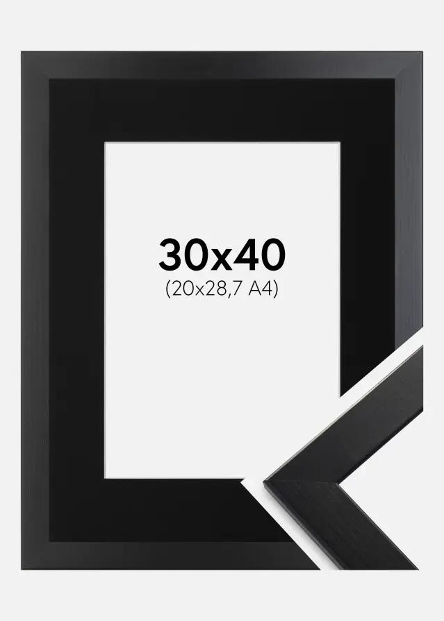 Ram med passepartou Fotolijst Trendline Zwart 30x40 cm - Passe-partout Zwart 21x29,7 cm (A4)