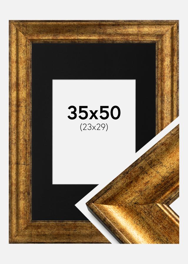 Ram med passepartou Fotolijst Saltsjöbaden Goud 35x50 cm - Passe-partout Zwart 24x30 cm