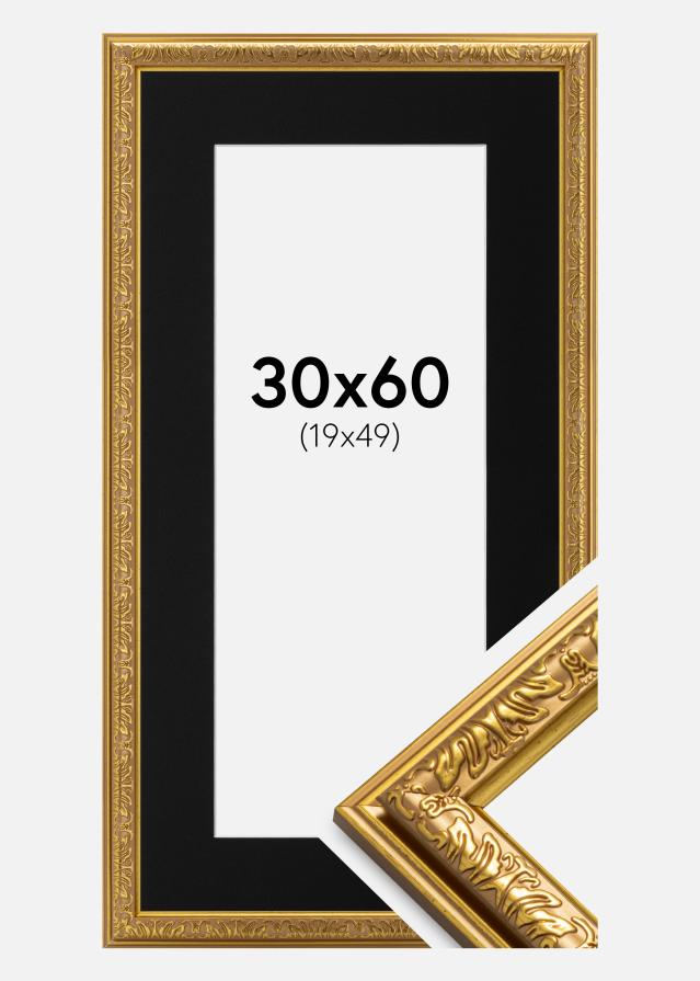 Ram med passepartou Fotolijst Nostalgia Goud 30x60 cm - Passe-partout Zwart 20x50 cm