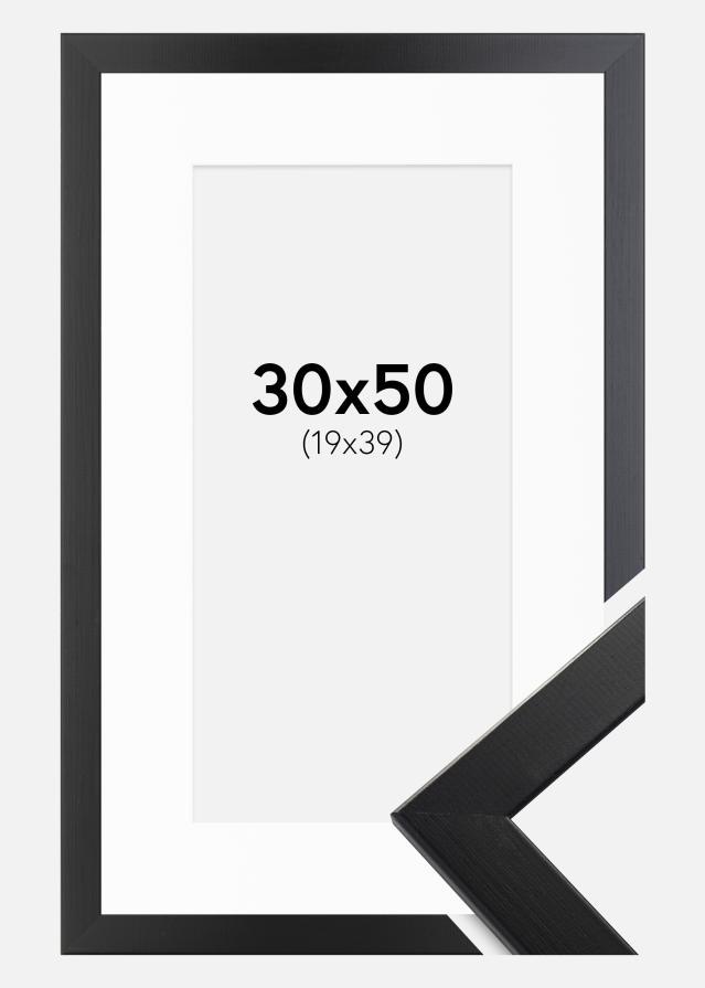 Ram med passepartou Fotolijst Trendline Zwart 30x50 cm - Passe-partout Wit 20x40 cm