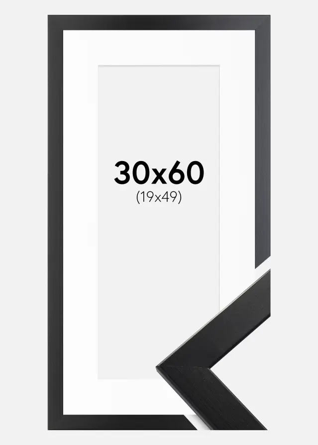Ram med passepartou Fotolijst Trendline Zwart 30x60 cm - Passe-partout Wit 20x50 cm