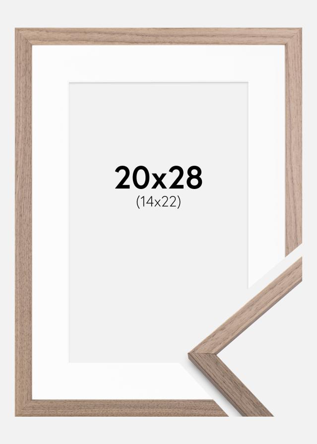 Ram med passepartou Fotolijst Edsbyn Licht Walnoot 20x28 cm - Passe-partout Wit 15x23 cm