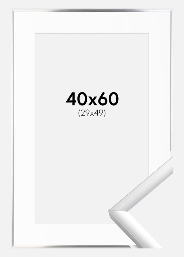 Ram med passepartou Fotolijst New Lifestyle Zilver 40x60 cm - Passe-partout Wit 30x50 cm