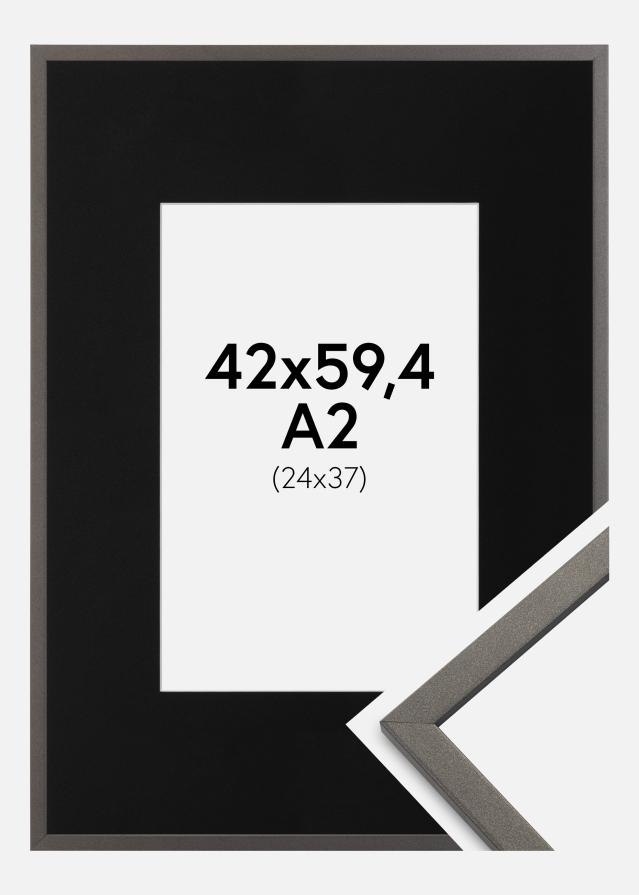 Ram med passepartou Fotolijst Edsbyn Grafiet 42x59,4 cm (A2) - Passe-partout Zwart 25x38 cm