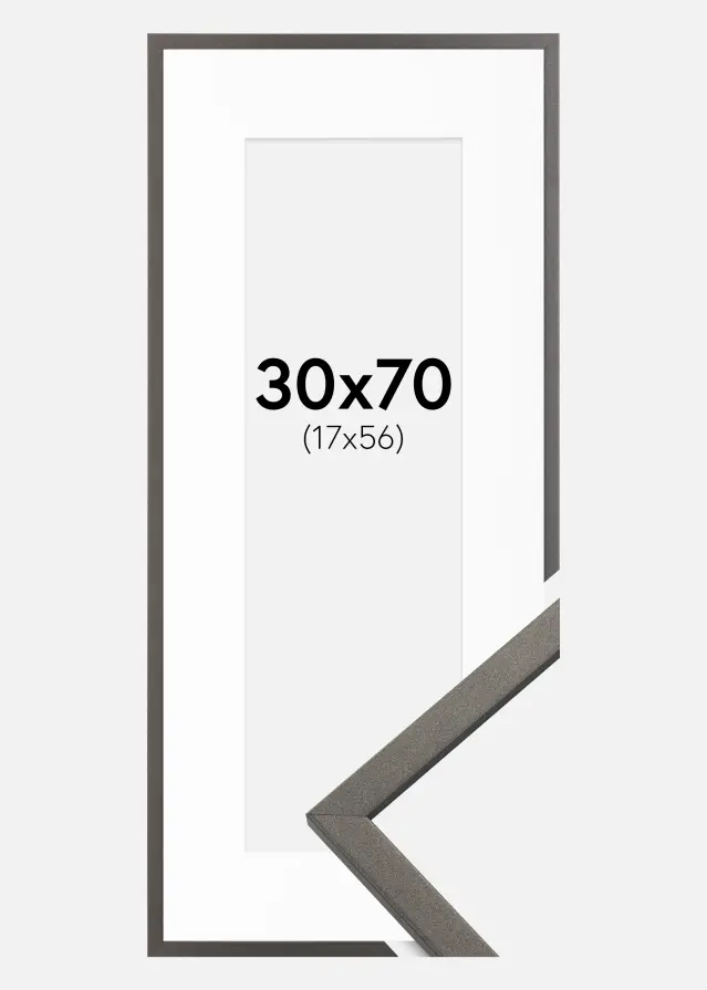 Ram med passepartou Fotolijst Edsbyn Grafiet 30x70 cm - Passe-partout Wit 18x57 cm
