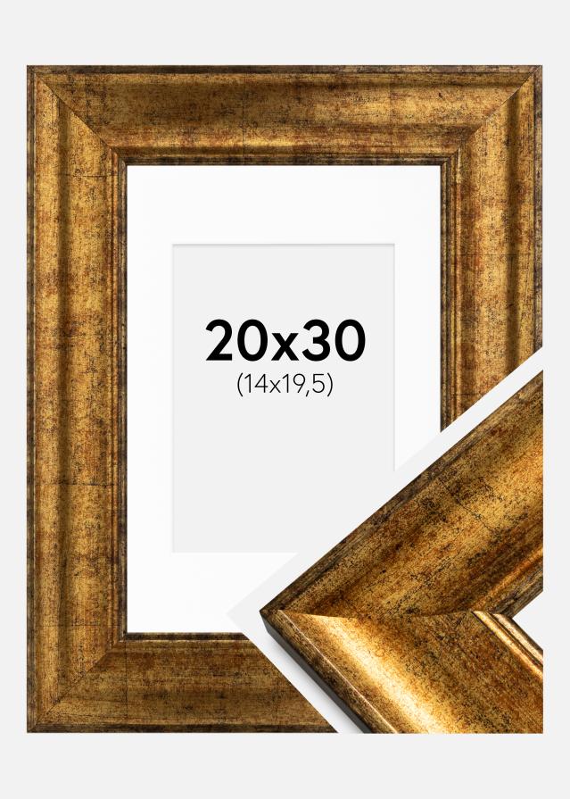 Ram med passepartou Fotolijst Saltsjöbaden Goud 20x30 cm - Passe-partout Wit 15x21 cm (A5)