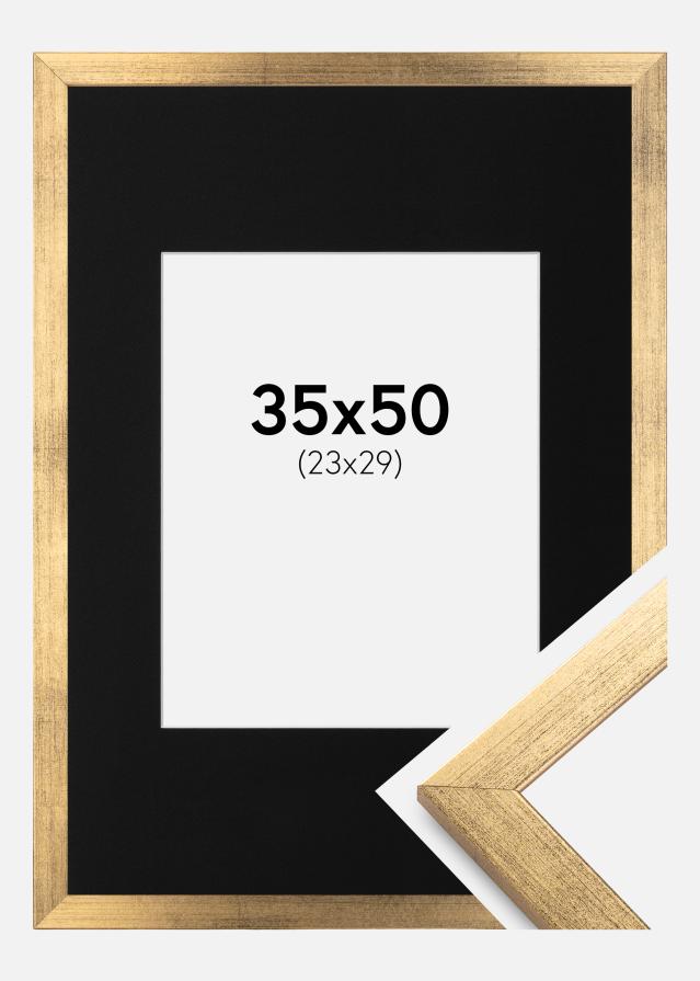 Ram med passepartou Fotolijst Stilren Goud 35x50 cm - Passe-partout Zwart 24x30 cm