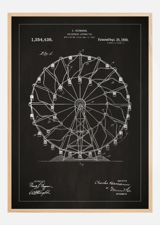 Bildverkstad Patenttekening - Reuzenrad - Zwart Poster