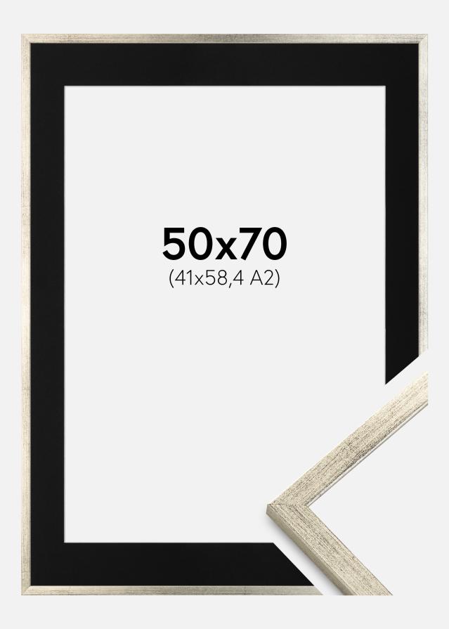 Ram med passepartou Fotolijst Galant Zilver 50x70 cm - Passe-partout Zwart 42x59,4 cm (A2)