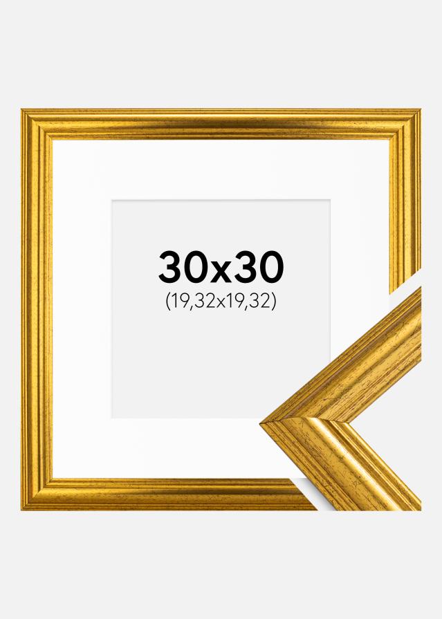 Ram med passepartou Fotolijst Västkusten Goud 30x30 cm - Passe-partout Wit 8x8 inches