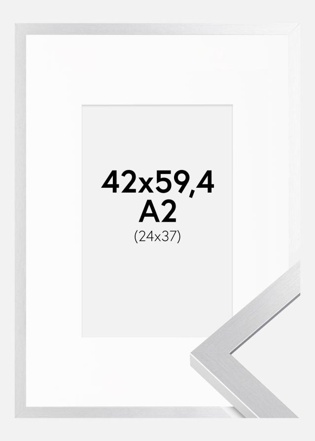 Ram med passepartou Fotolijst Selection Zilver 42x59,4 cm (A2) - Passe-partout Wit 25x38 cm
