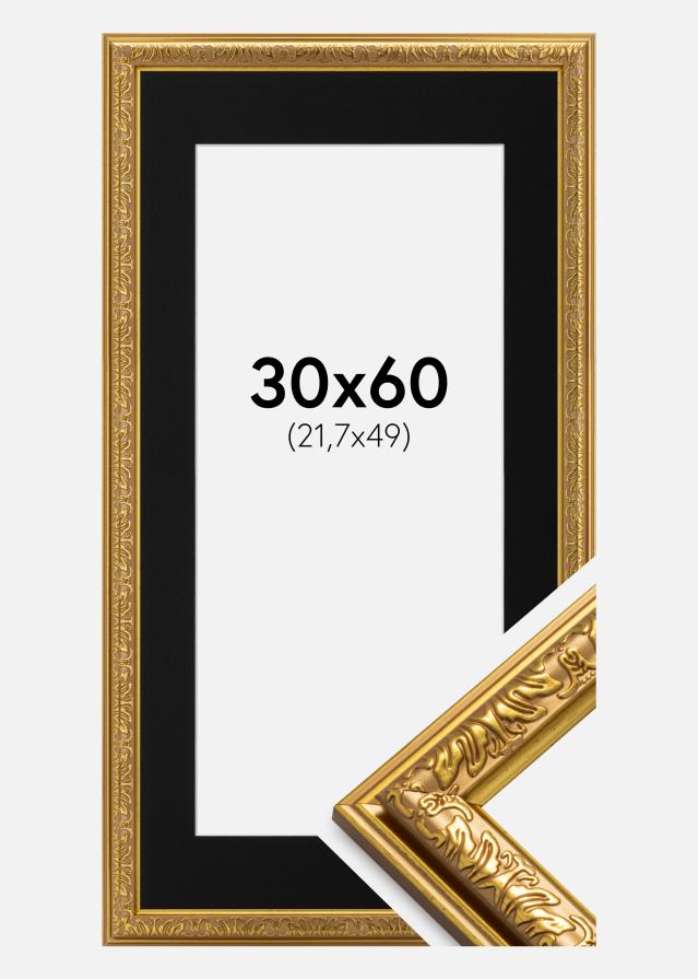 Ram med passepartou Fotolijst Nostalgia Goud 30x60 cm - Passe-partout Zwart 22,7x50 cm