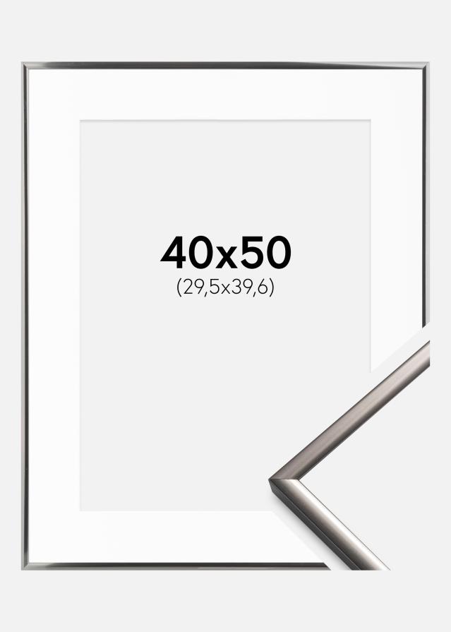 Ram med passepartou Fotolijst New Lifestyle Staal 40x50 cm - Passe-partout Wit 12x16 inches