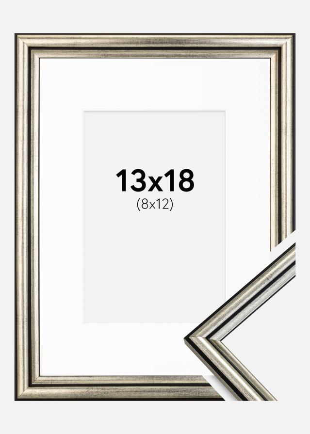 Ram med passepartou Fotolijst Horndal Zilver 13x18 cm - Passe-partout Wit 9x13 cm