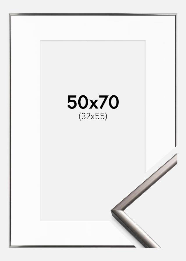 Ram med passepartou Fotolijst New Lifestyle Staal 50x70 cm - Passe-partout Wit 33x56 cm