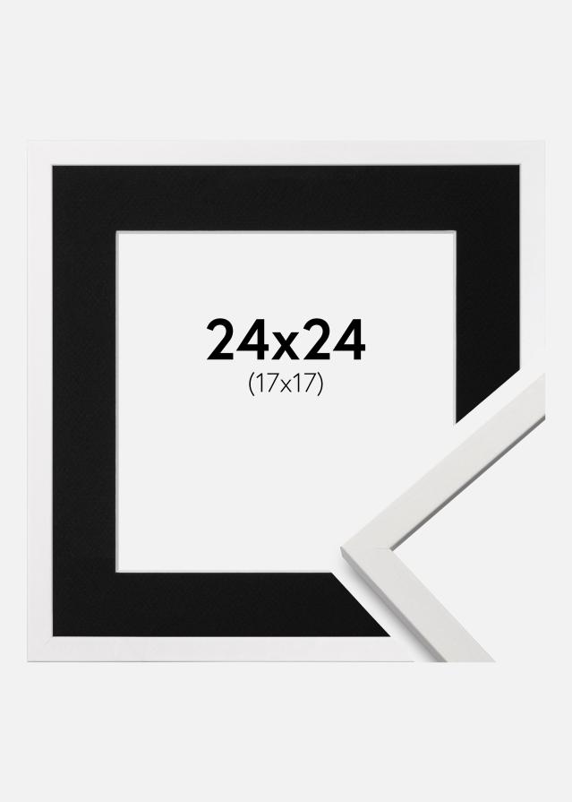 Ram med passepartou Fotolijst Edsbyn Wit 24x24 cm - Passe-partout Zwart 18x18 cm