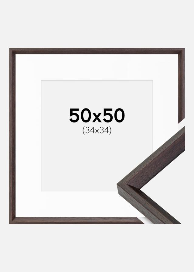 Ram med passepartou Fotolijst Globe Espresso 50x50 cm - Passe-partout Wit 35x35 cm