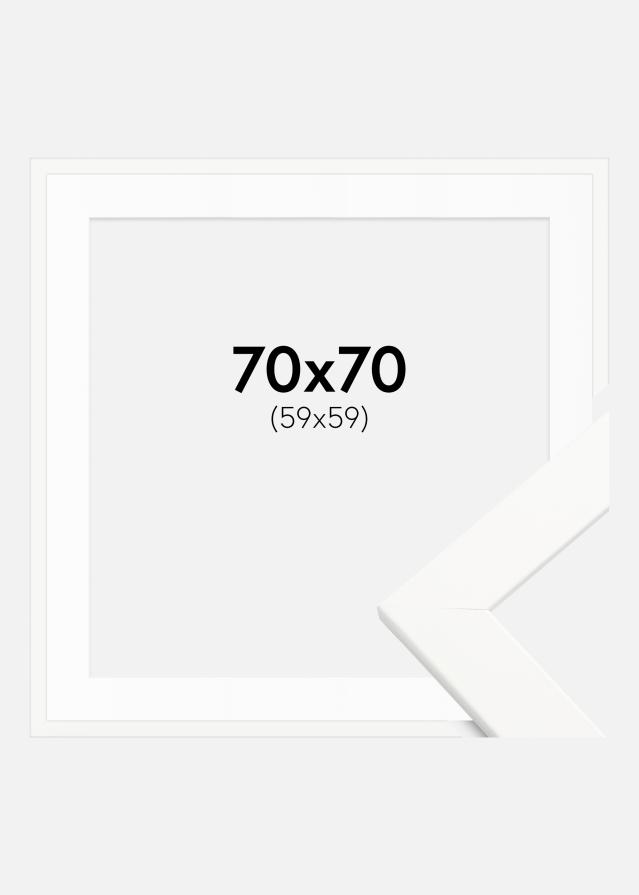 Ram med passepartou Fotolijst Trendline Wit 70x70 cm - Passe-partout Wit 60x60 cm