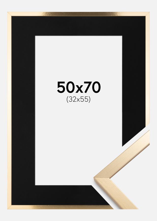 Ram med passepartou Fotolijst Trendy Goud 50x70 cm - Passe-partout Zwart 33x56 cm