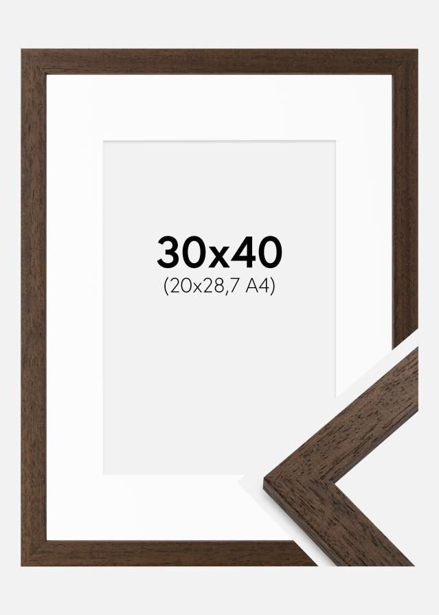 Ram med passepartou Fotolijst Brown Wood 30x40 cm - Passe-partout Wit 21x29,7 cm (A4)