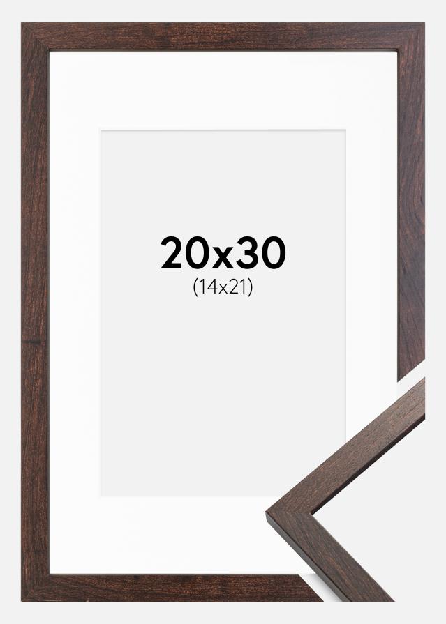 Ram med passepartou Fotolijst Trendy Walnoot 20x30 cm - Passe-partout Wit 15x22 cm