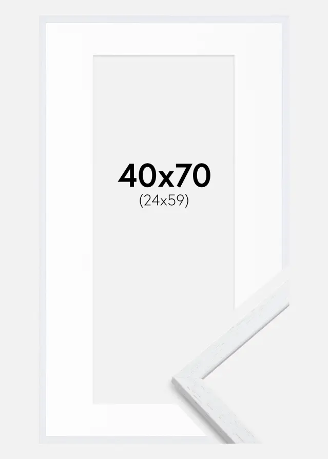 Ram med passepartou Fotolijst Edsbyn Warm White 40x70 cm - Passe-partout Wit 25x60 cm
